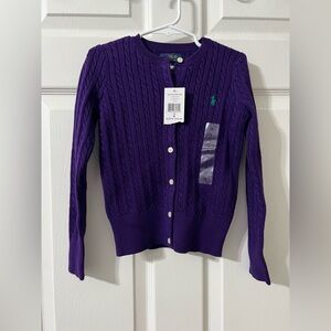 NWT Polo Ralph Lauren Girls Cable Knit Purple Cardigan - Size 6